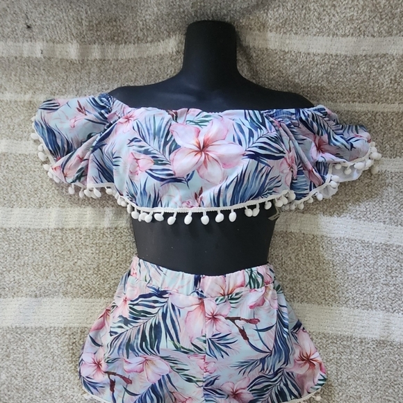 SHEIN Floral Off-Shoulder One Piece - Pink and Blue - Picture 1 of 6